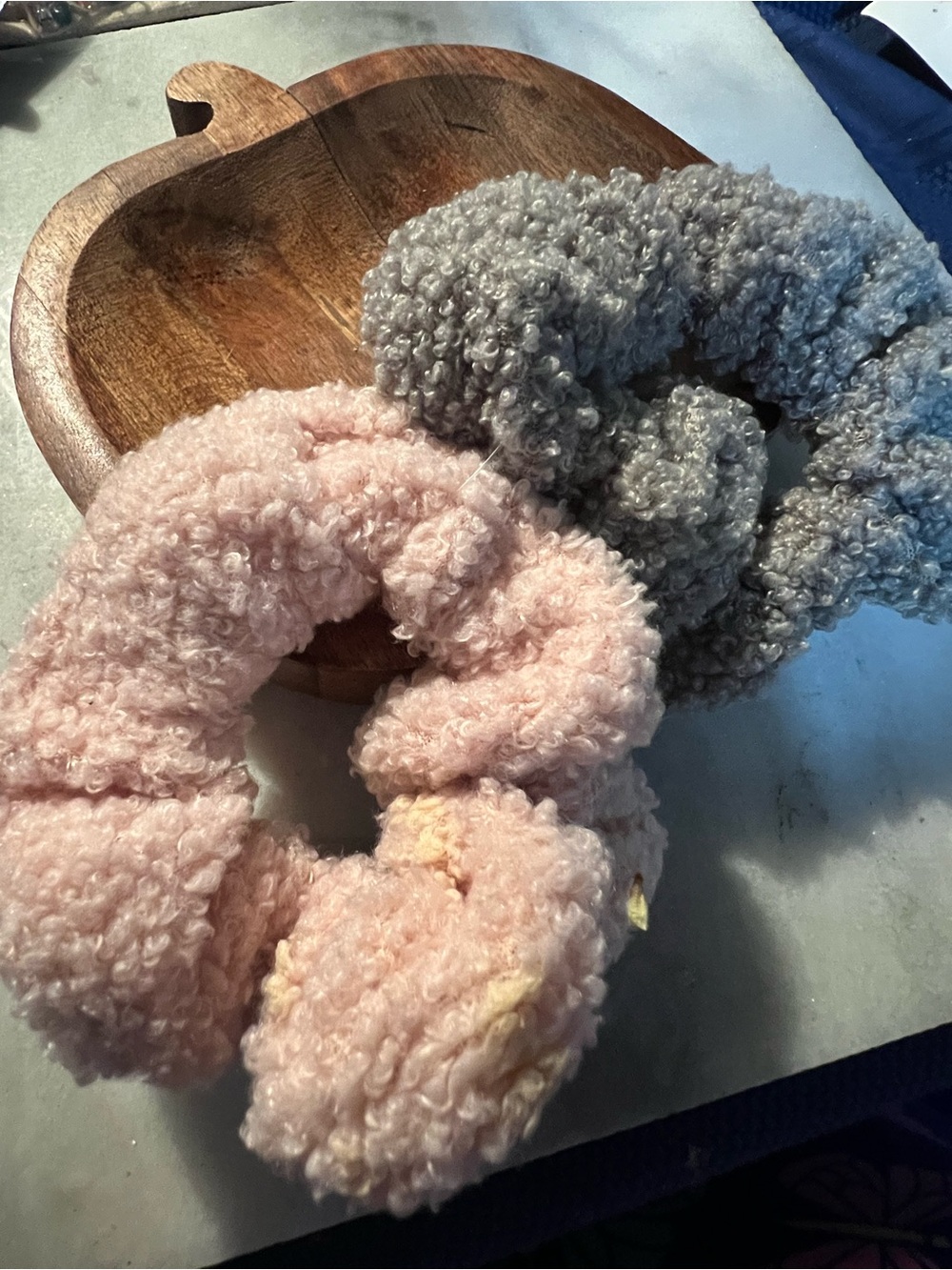 Plush Curly Kids Hair Scrunchie Set - Pink & Gray